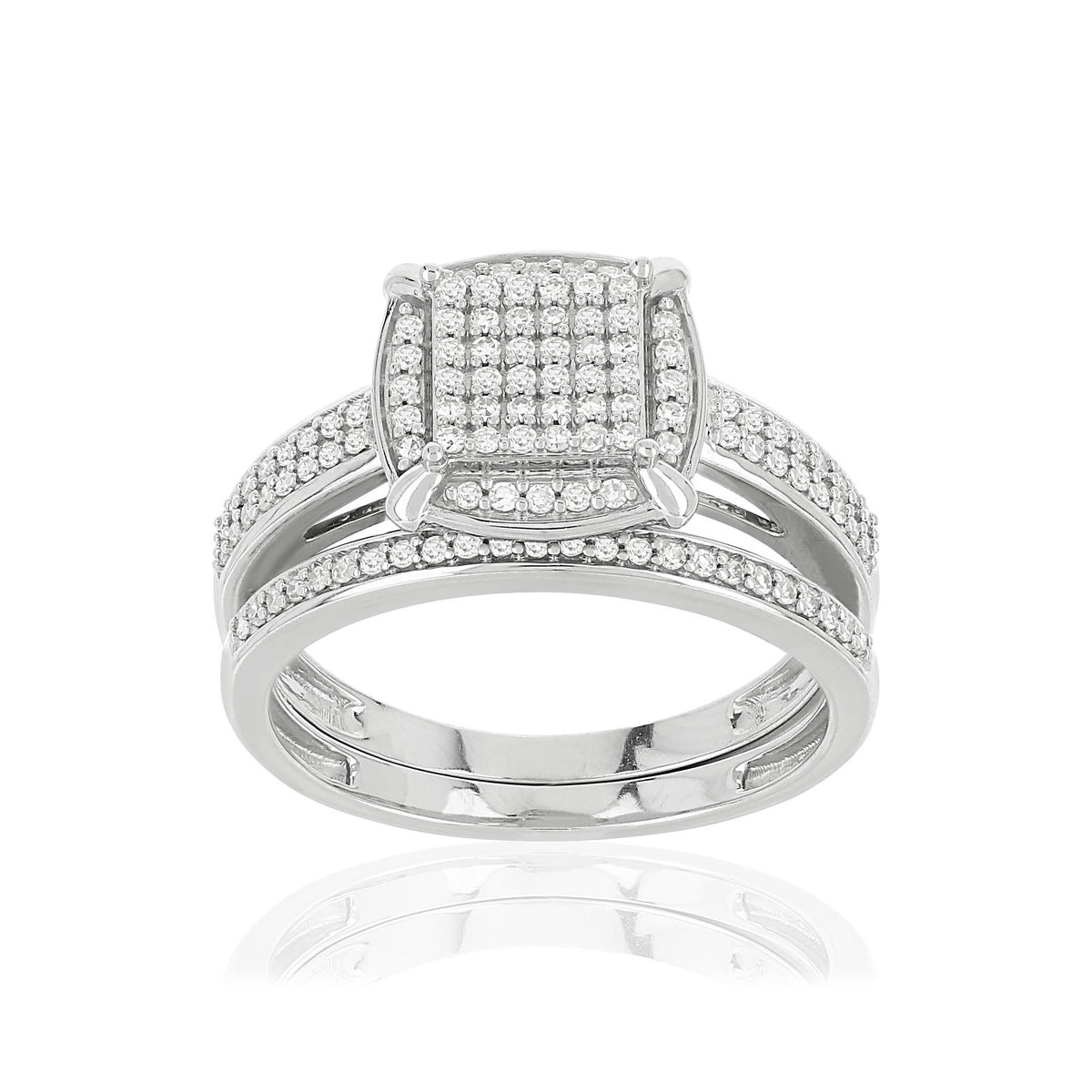 Duo alliance demi-tour solitaire or 750 blanc diamants