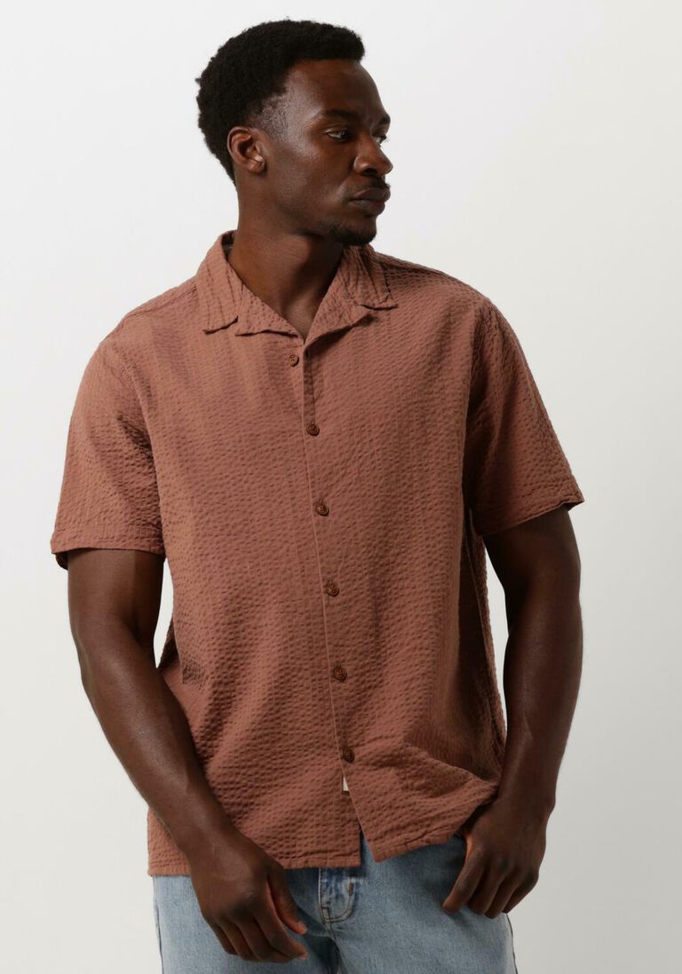 ANERKJENDT cognac anerkjendt casual overhemd akleo s/s seersucker shirt
