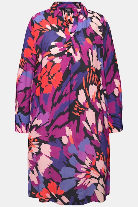 Minikleid, Pinselstriche, V-Ausschnitt, Langarm