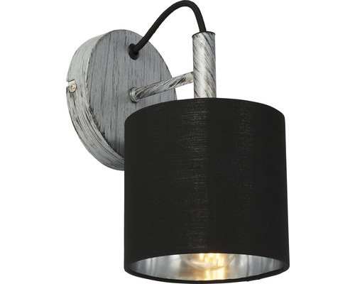 Wandspot, 1-lichts, H 16,5 cm, Luri zilver/zwart, stoffen kap zwart aan de buitenkant, zilver aan de binnenkant