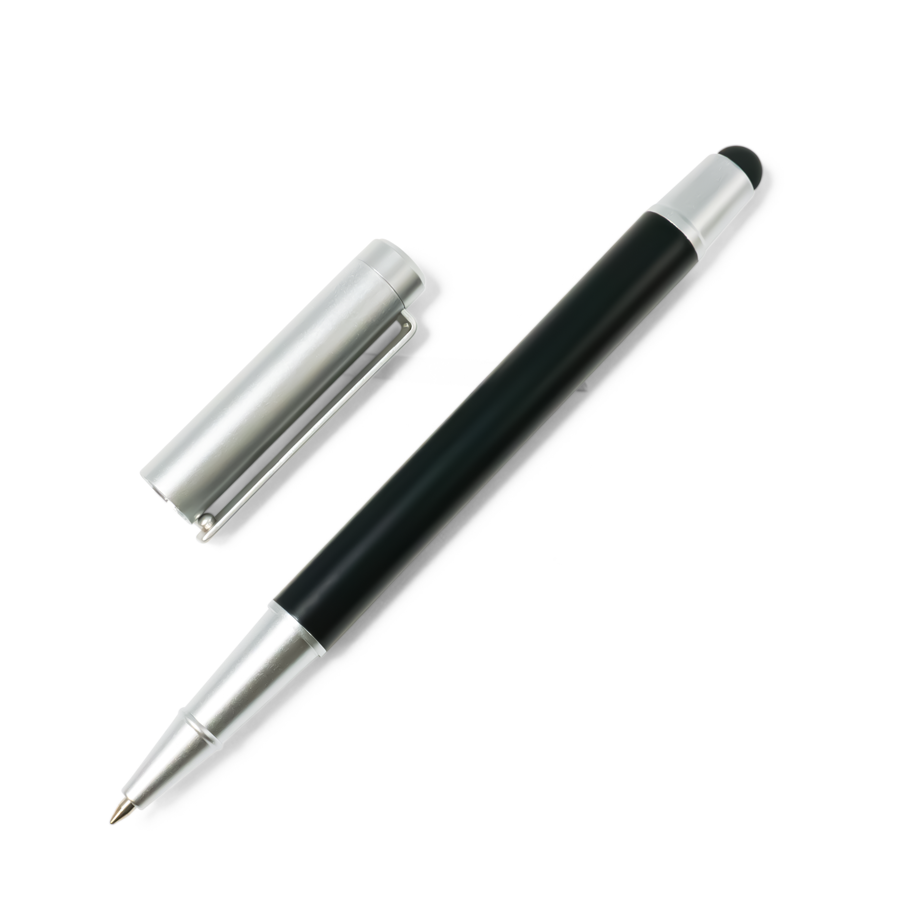 2in1 Universal Alu Eingabe Stift Stylus Pen   Kugelschreiber - Schwarz