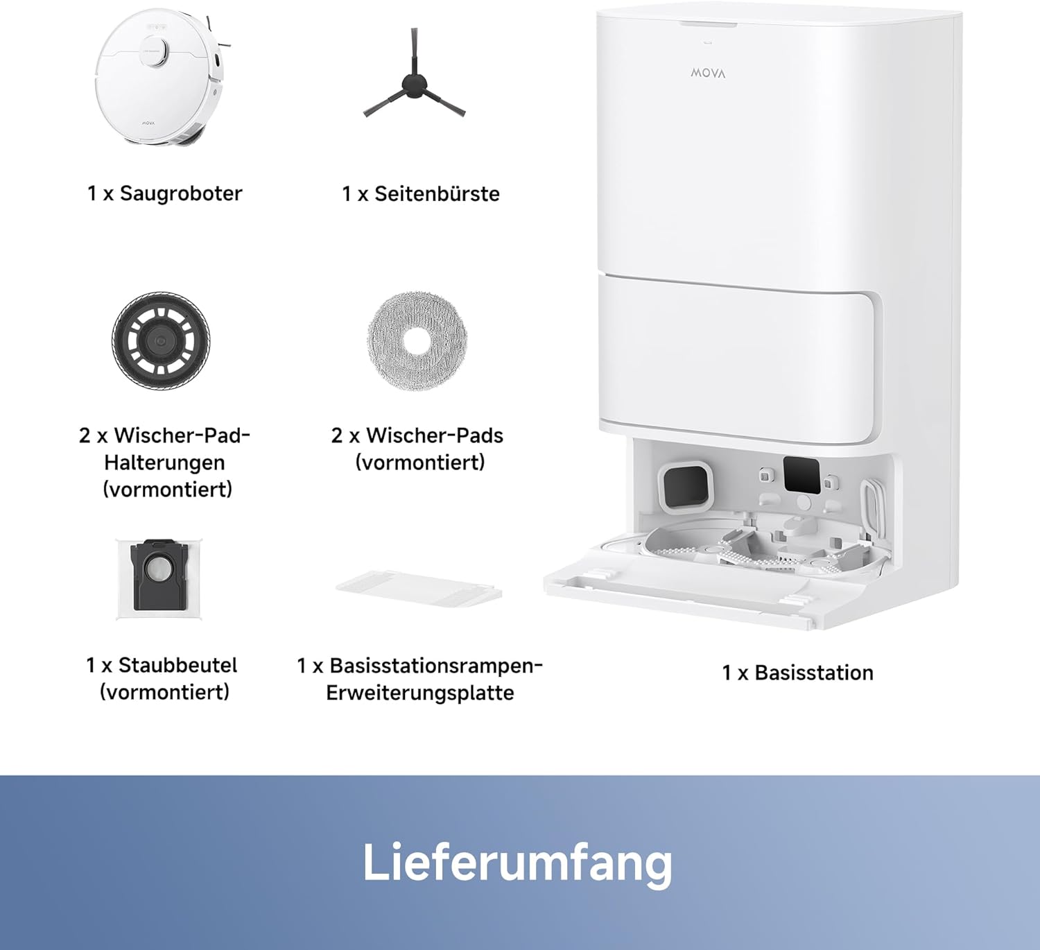 Mova E30 Ultra saugroboter mit wischfunktion, automatischer Entleerung & Mop-Selbstreinigung, 7000Pa, 10,5mm Mop-Anhebung, Robo Swing Tech, Ultraschall-Teppicherkennung, 75 Tage Hands-Off Reinigung
