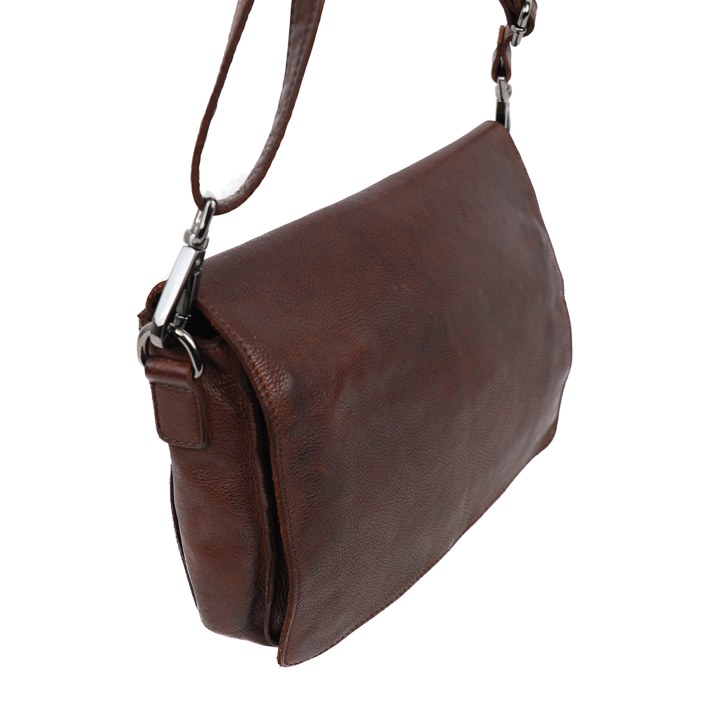 Schoudertas met flap 'Rens' donkerbruin Bruin