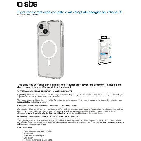 SBS iPhone 15 cover - transparent