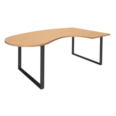 Bureau LOFTER Manager arrondi - retour à droite - L200 cm - Plateau imitation Hêtre - Pied carbone (Pieds de renfort obligatoire à rajouter - non inclus)