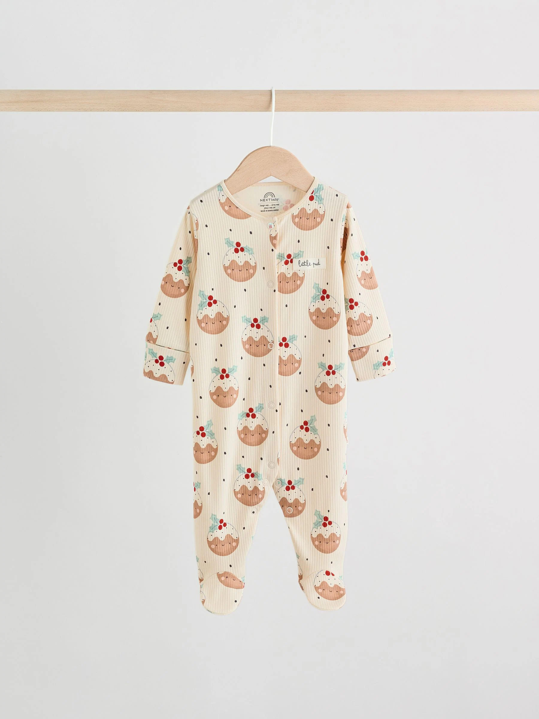 Ecru - Baby Kerstmis pyjama's met drukknopen 3 stuks (0mnd-2jr)