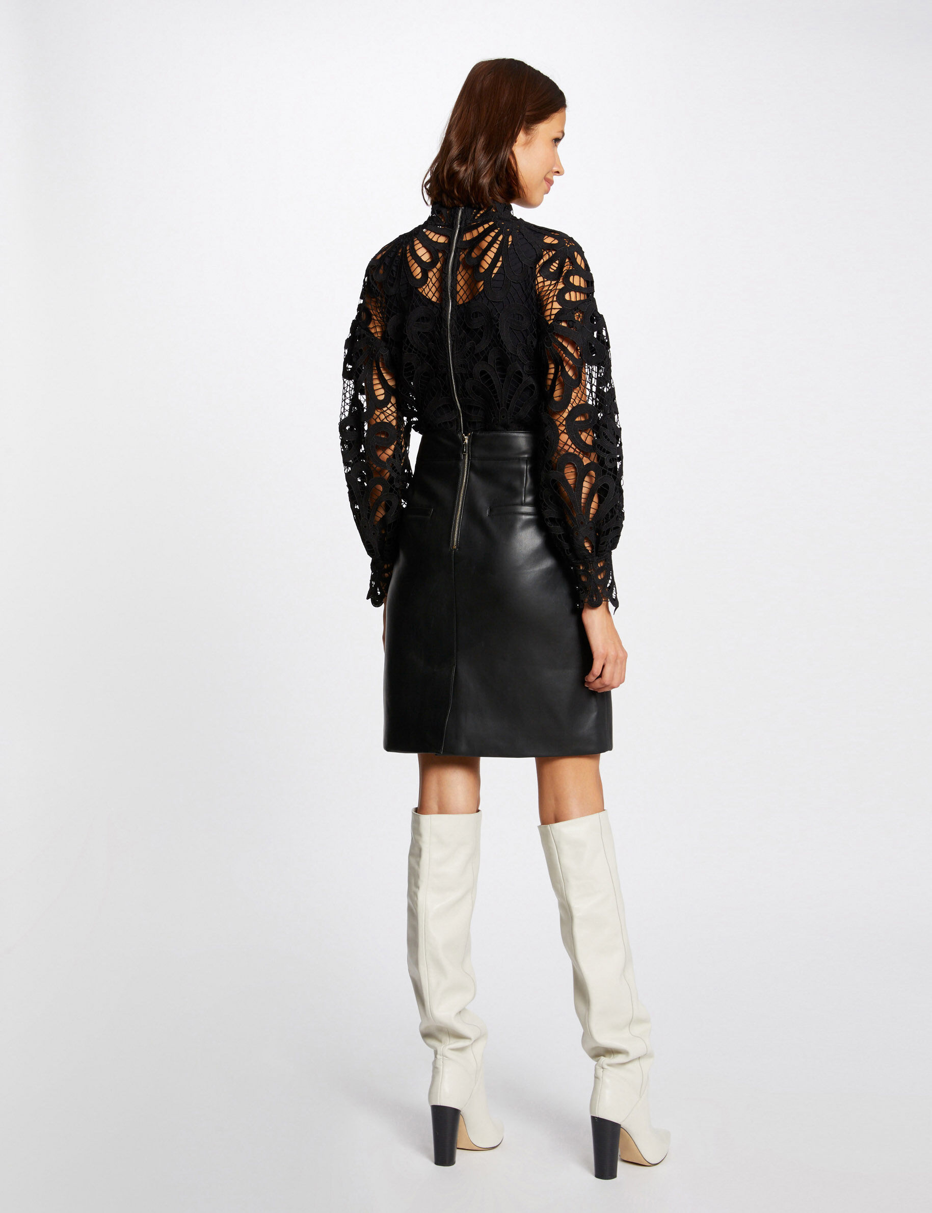 Blouse manches longues en dentelle noir femme - noir