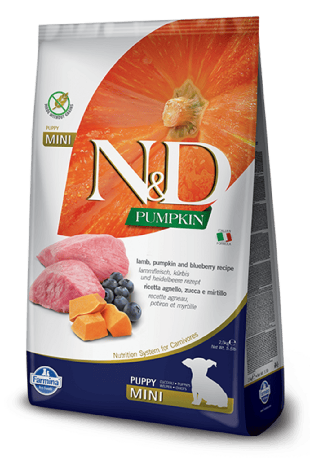 Croquettes n&d potiron agneau & myrtille chiot mini 2,5 kg