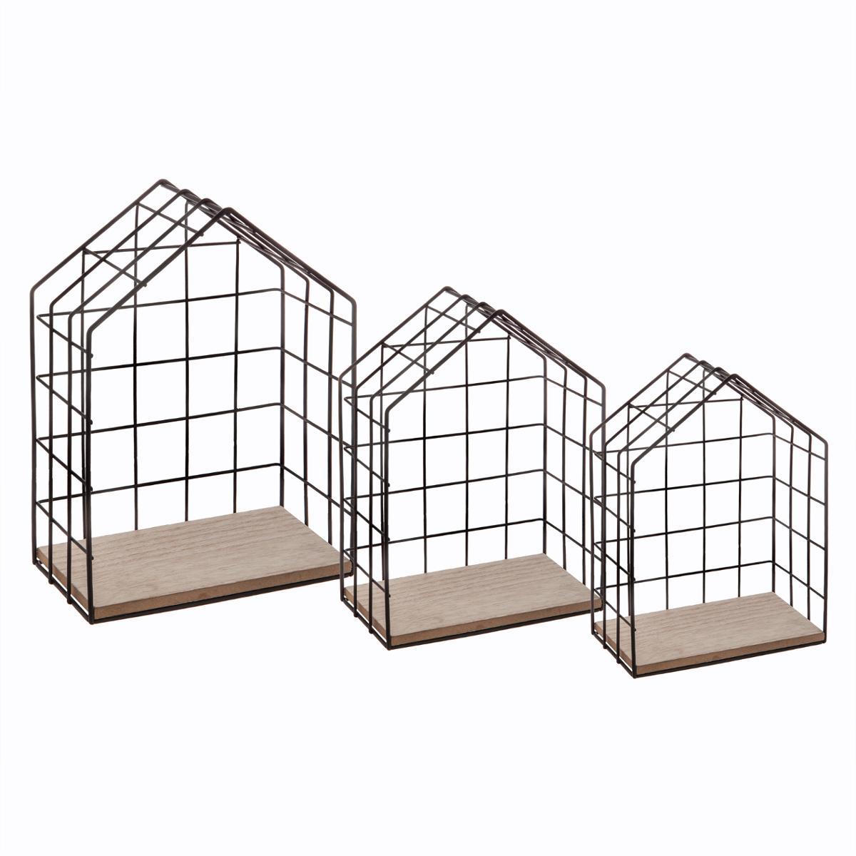 ETAGERE MURALE METAL MAISON NOIR X3 PIECES