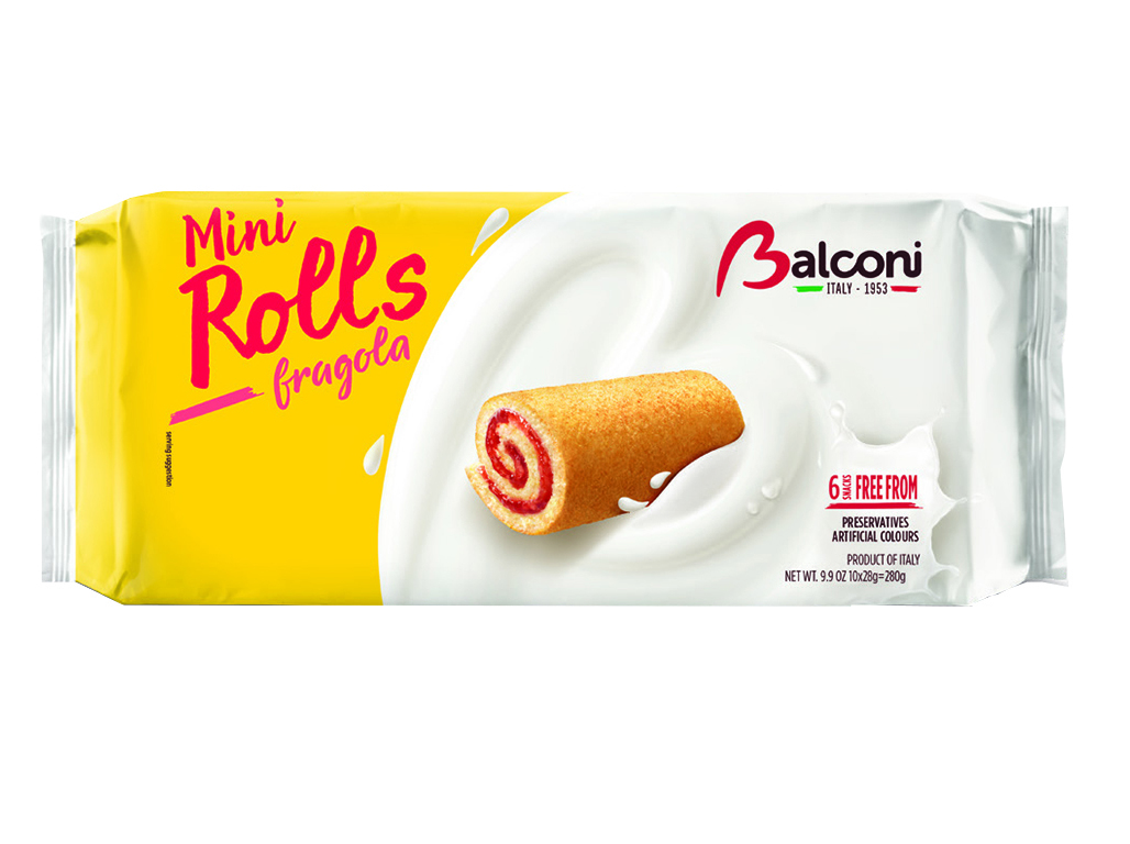SNACKS BALCONI MINI ROLLS MORANGO 180G