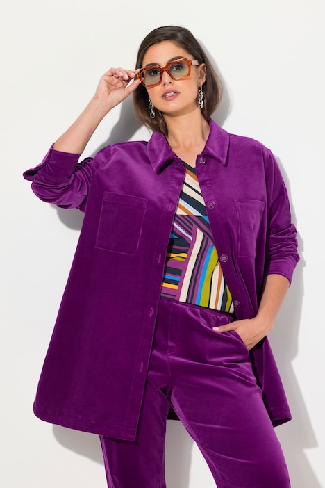 Cordjacke, A-Linie, Hemdkragen, Langarm