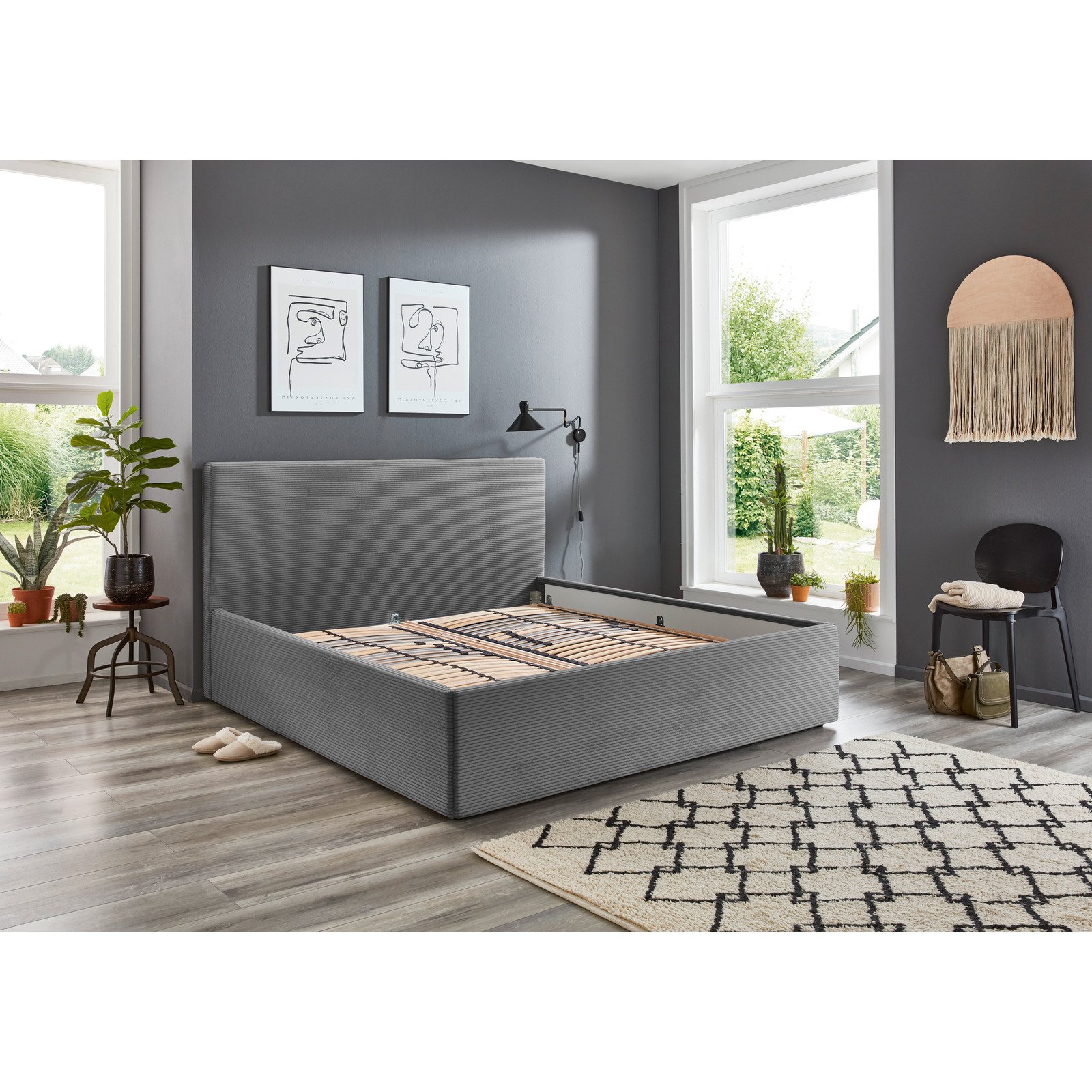 Polsterbett Cora Stoff Cord grau 140 x 200