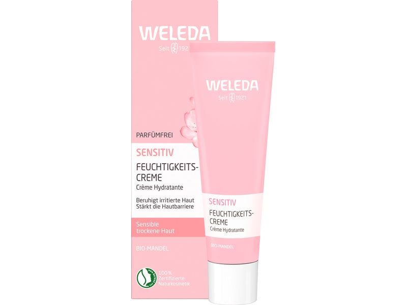 WELEDA Feuchtigkeitscrème Mandel leicht 30 ml Natürliche Gesichtscreme mit Bio-Mandelöl beruhigt sensible Mischhaut