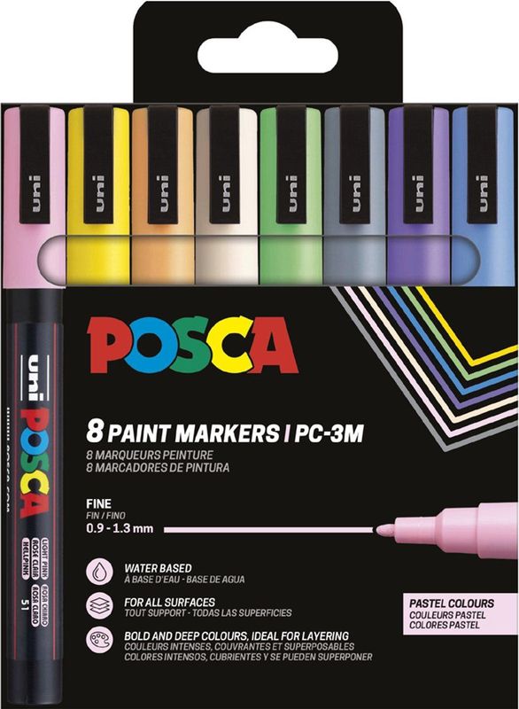Uni Posca - PC3M - Marker Set - 8 Stuks - Zachte Kleuren