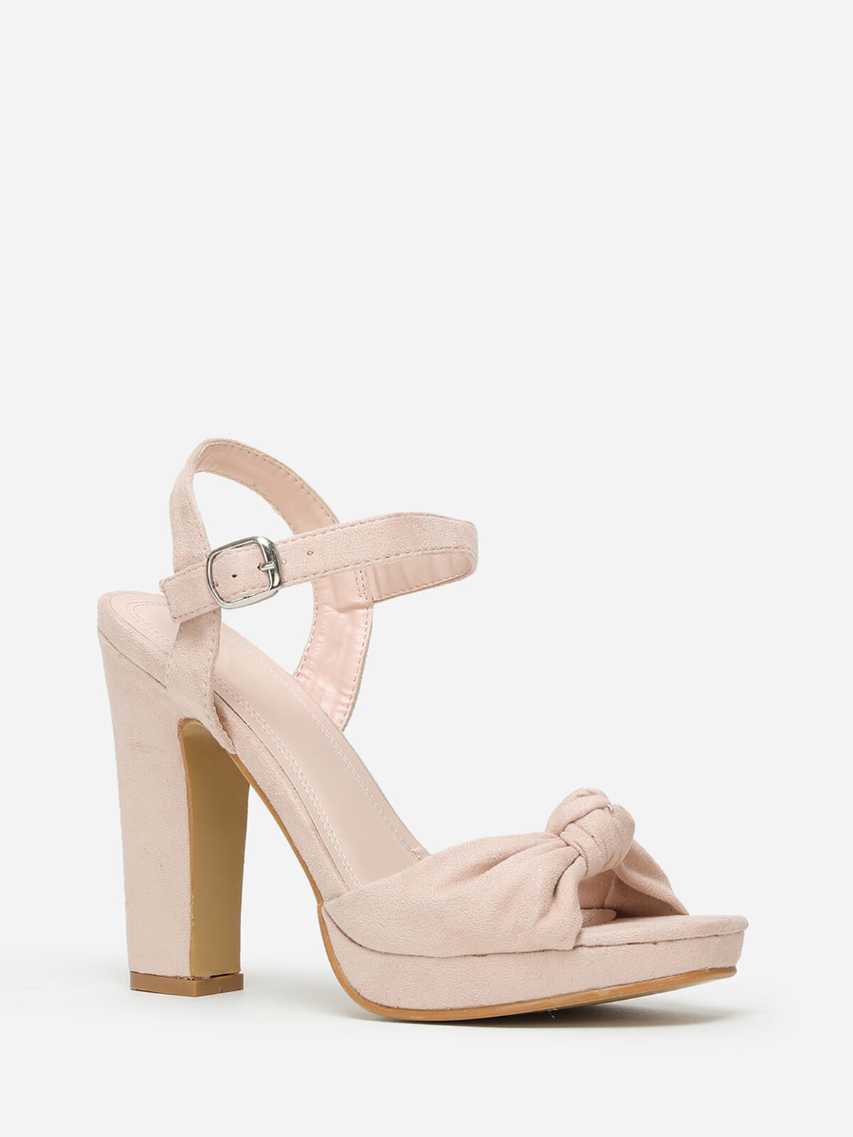 Sandales en suédine à bride nouée- Beige