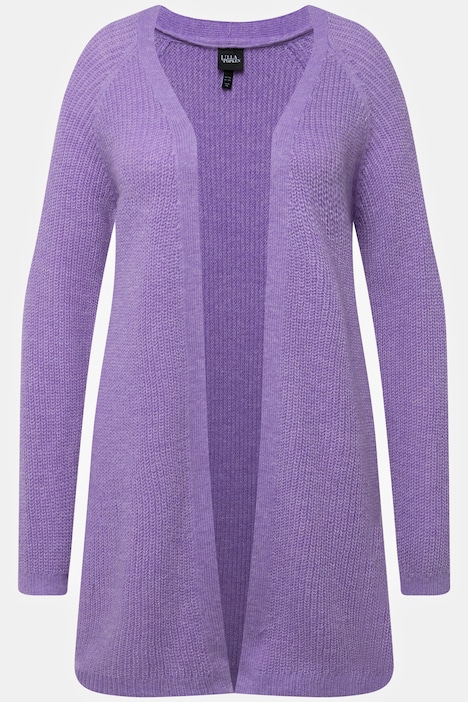 Strickjacke, offene Form, V-Ausschnitt, Rippstrick
