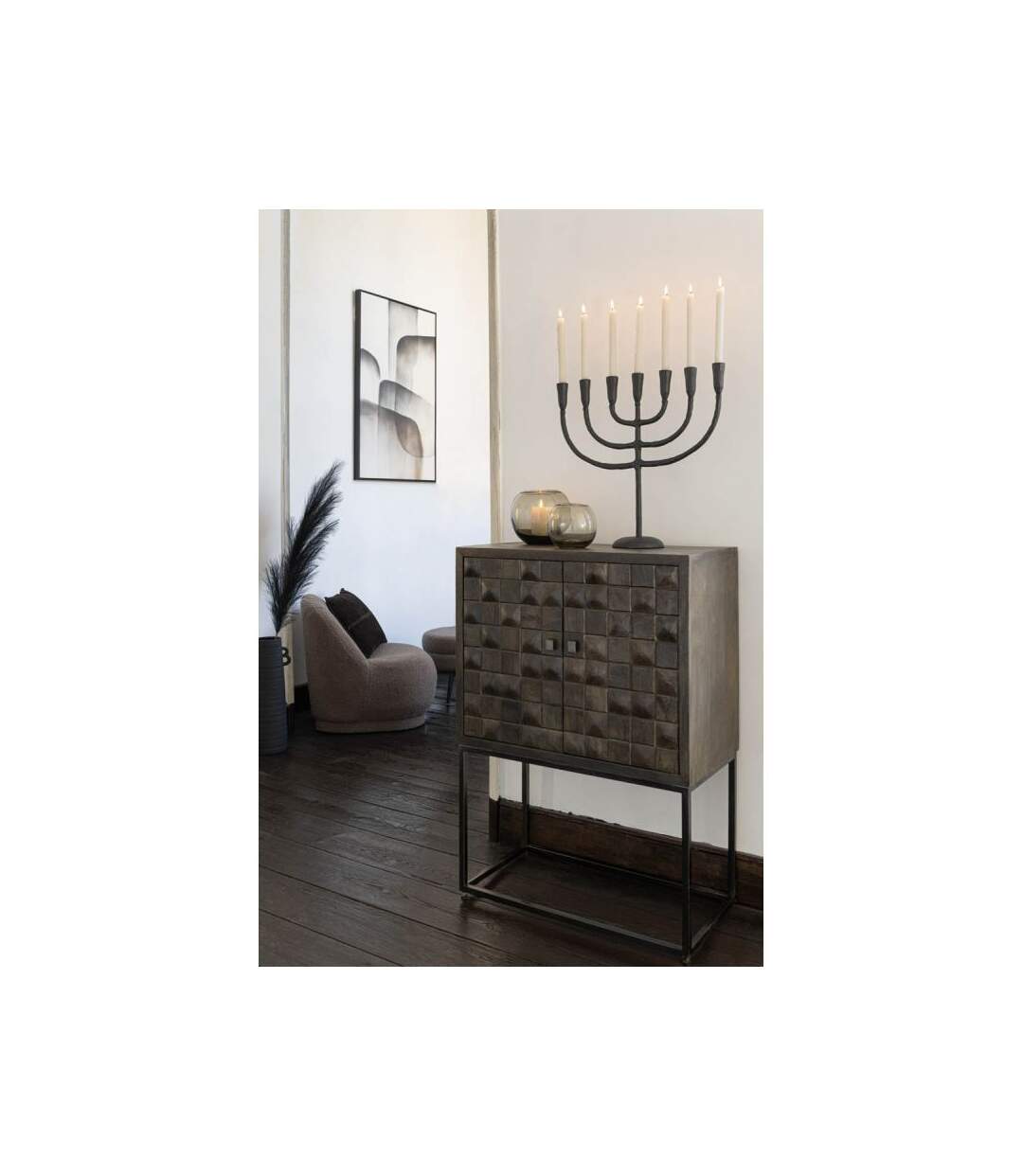Paris Prix - Chandelier 7 Bras Vintage menorah 54cm Noir