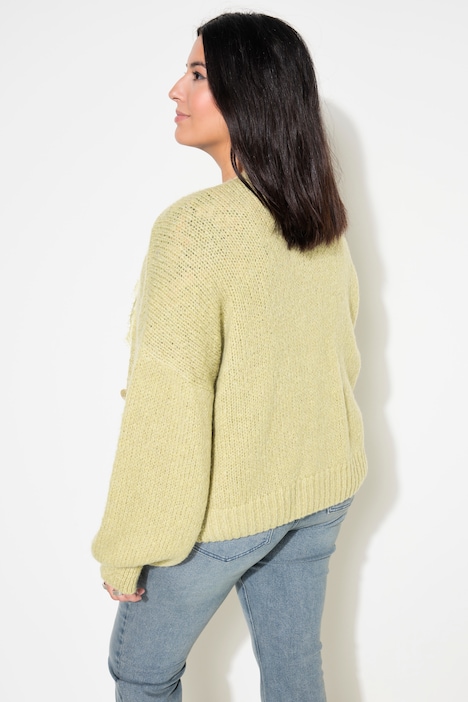 Strickjacke, oversized, Spitzenkante, Langarm