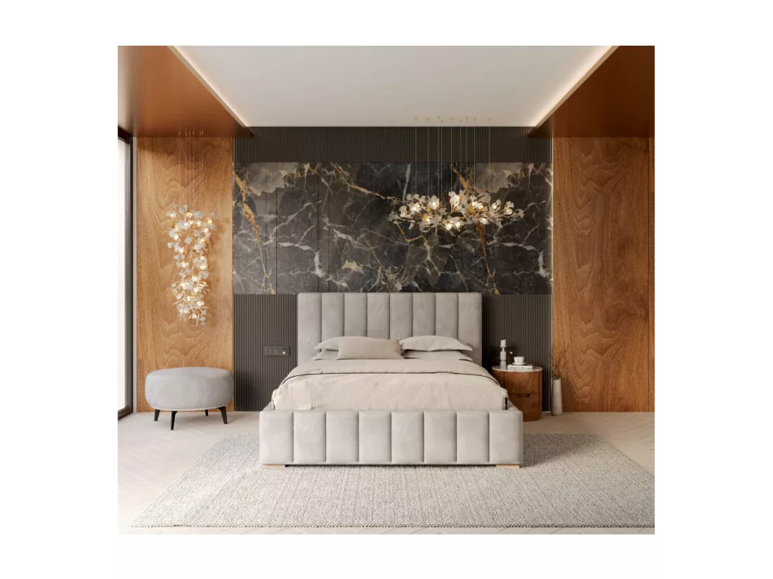 Lit Coffre Anton 160 x 200 cm avec sommier à lattes relevable Gris clair