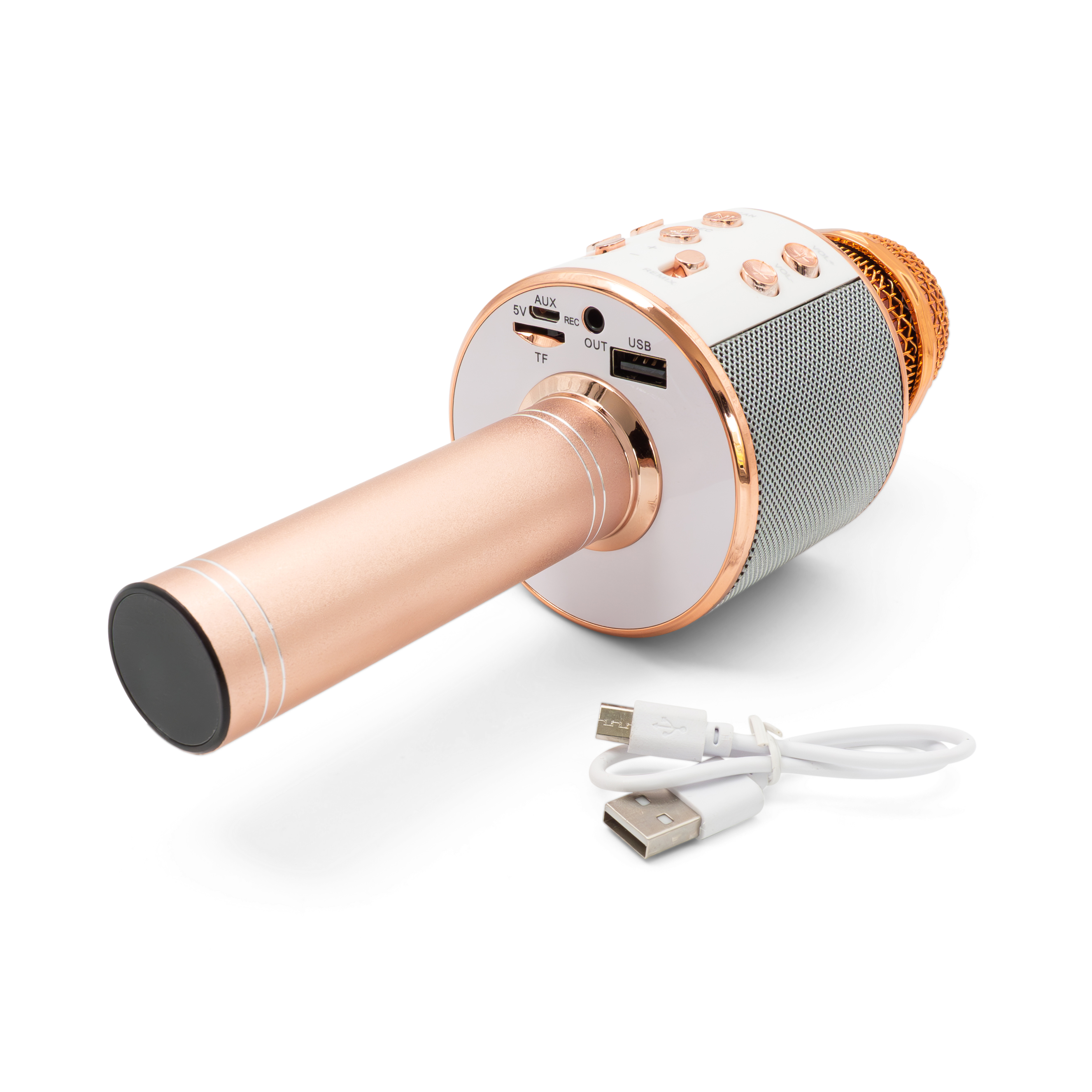 Karaoke Mikrofon mit Bluetooth / AUX / TF-Karte und integriertem Lautsprecher (iOS/Android) - Roségold