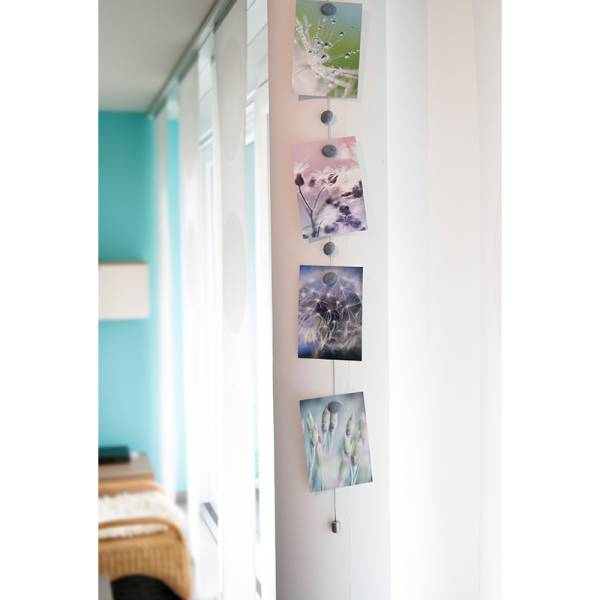 (150cm) STONE Fotoleine Bilder Halter Organizer inkl. 8 Magnete im Stein Look (TF5150) - Silber
