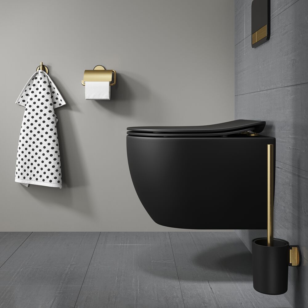 Tiger Tune Toiletborstel met houder Messing geborsteld / Zwart