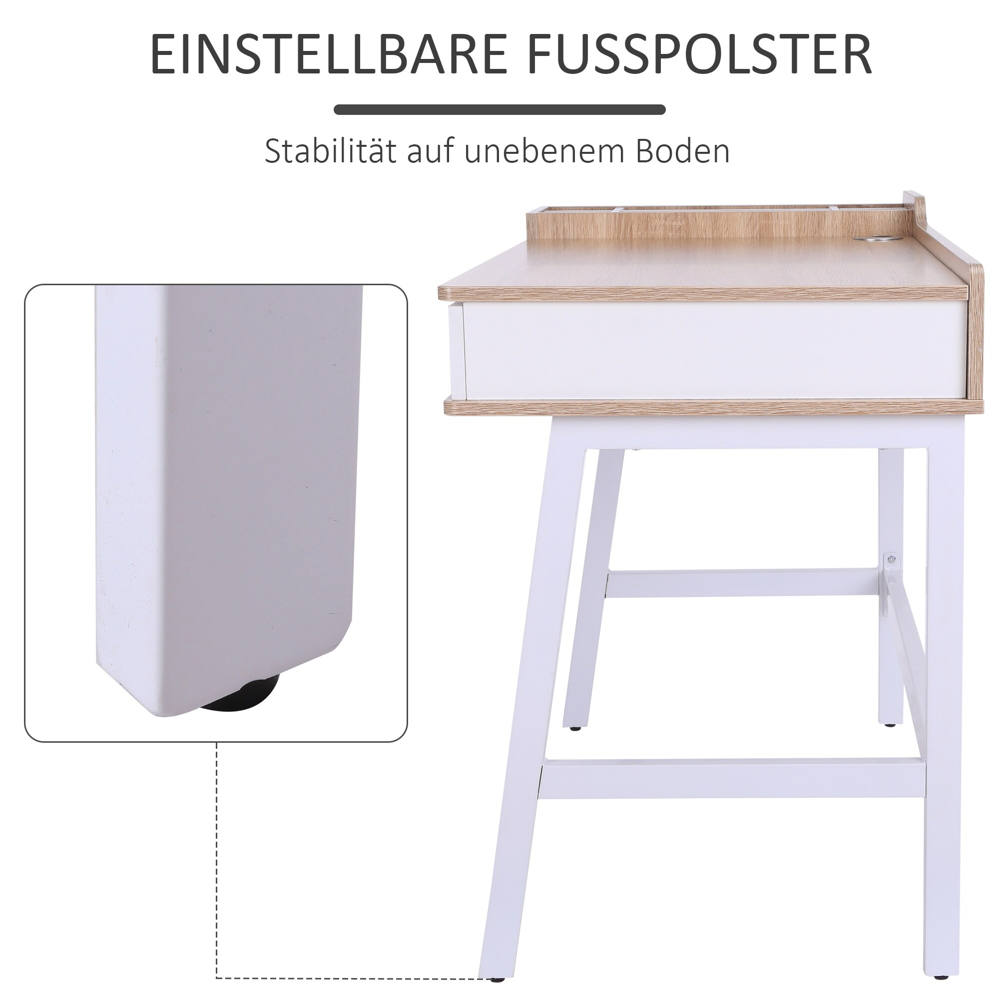 HOMCOM Schreibtisch Trendiges Industrie-Design, Metallgestell mit pulverbeschichteter Oberfläche Natur 100 x 55 x 81,5 cm (LxBxH)