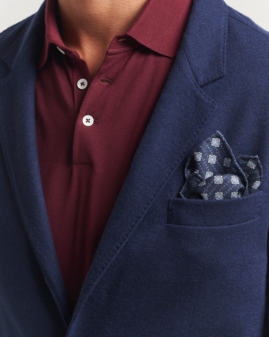Brunello Cucinelli Printed Silk Pocket Square Navy