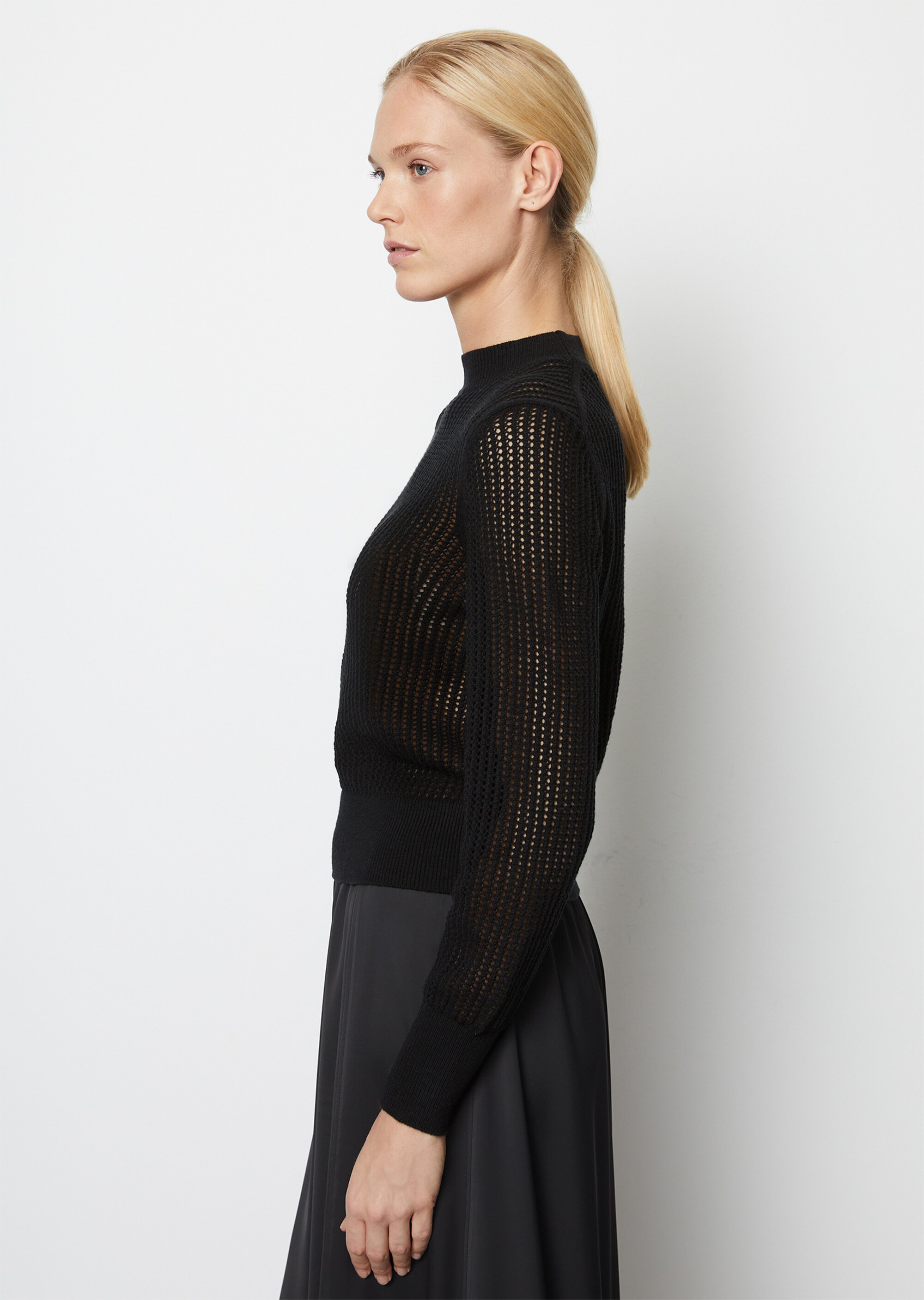 Ajour-Strickpullover slim aus Organic Cotton-Leinen-Mix