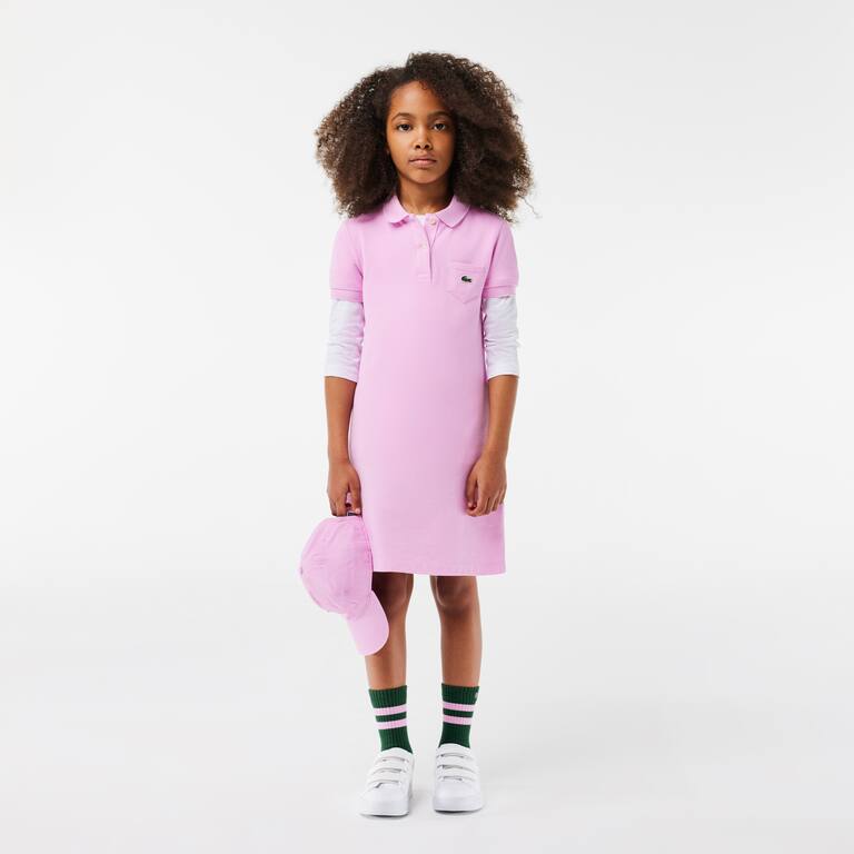 Robe polo Fille en piqué de coton uni Pantalons & Robes - Rose - Lacoste - Fille
