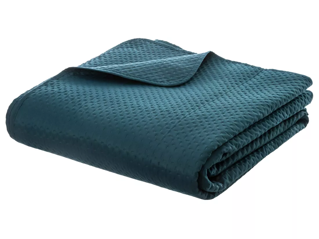 Dessus de lit Bleu canard 240 x 260 cm avec 2 Taies