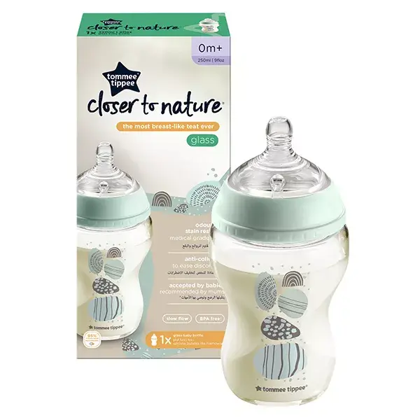 Mamadeira de vidro Tommee Tippee Closer To Nature, decoração verde, 250ml