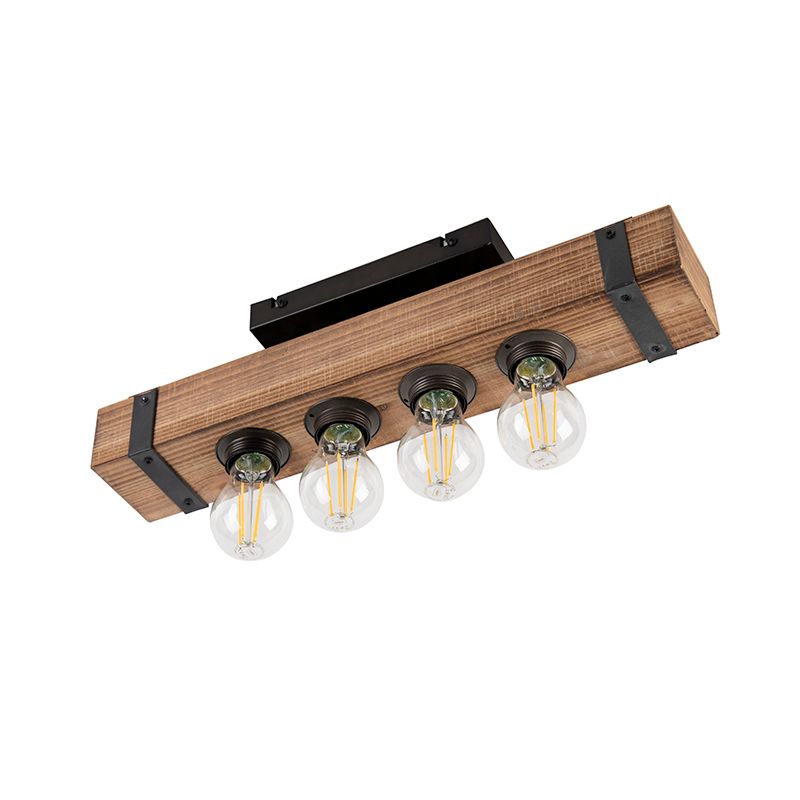 Smart industriële plafondlamp hout met staal incl. 4 wifi A60 - Reena