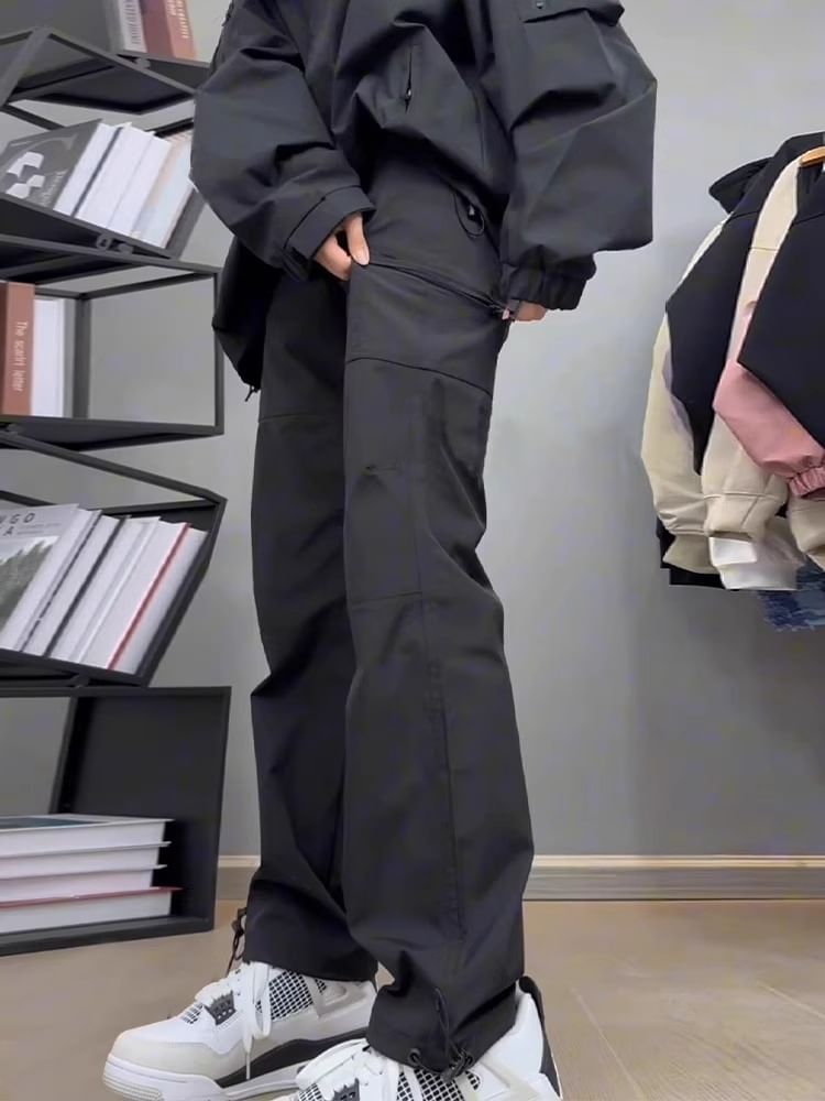 Kimeya - Hoge taille effen broek met trekkoord en rechte pijpen