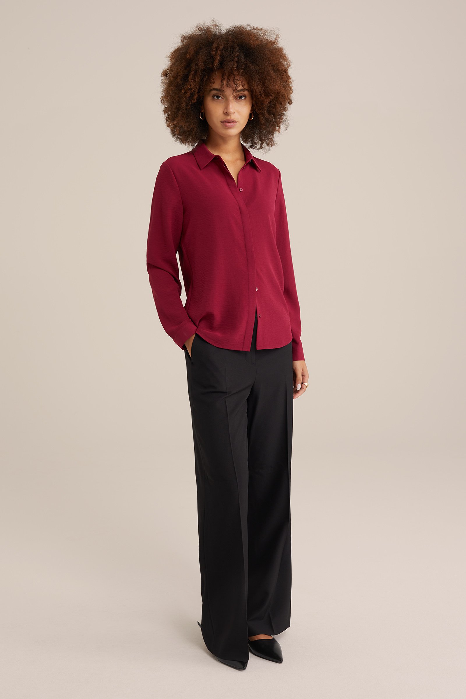 blouse met fijne structuur WE Fashion Bordeauxrood
