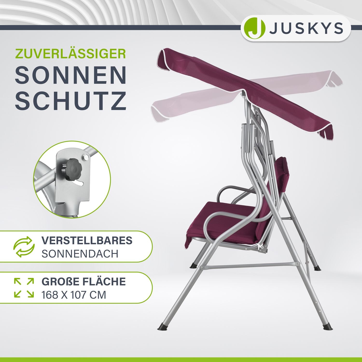 Juskys Hollywoodschaukel 3-Sitzer mit Dach & Sitzauflage – Gartenschaukel 200 kg belastbar - Rot