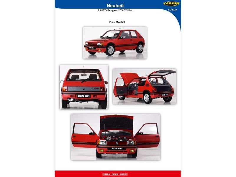 IXO Models Bausatz Peugeot 205 GTI, Rot 1:8 Modellbausatz im Massstab 1:8