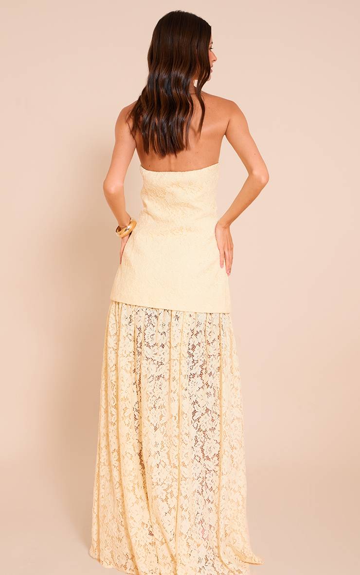 Citron Robe Midaxi Bandeau À Empiècements De Jupe En Dentelle Transparente