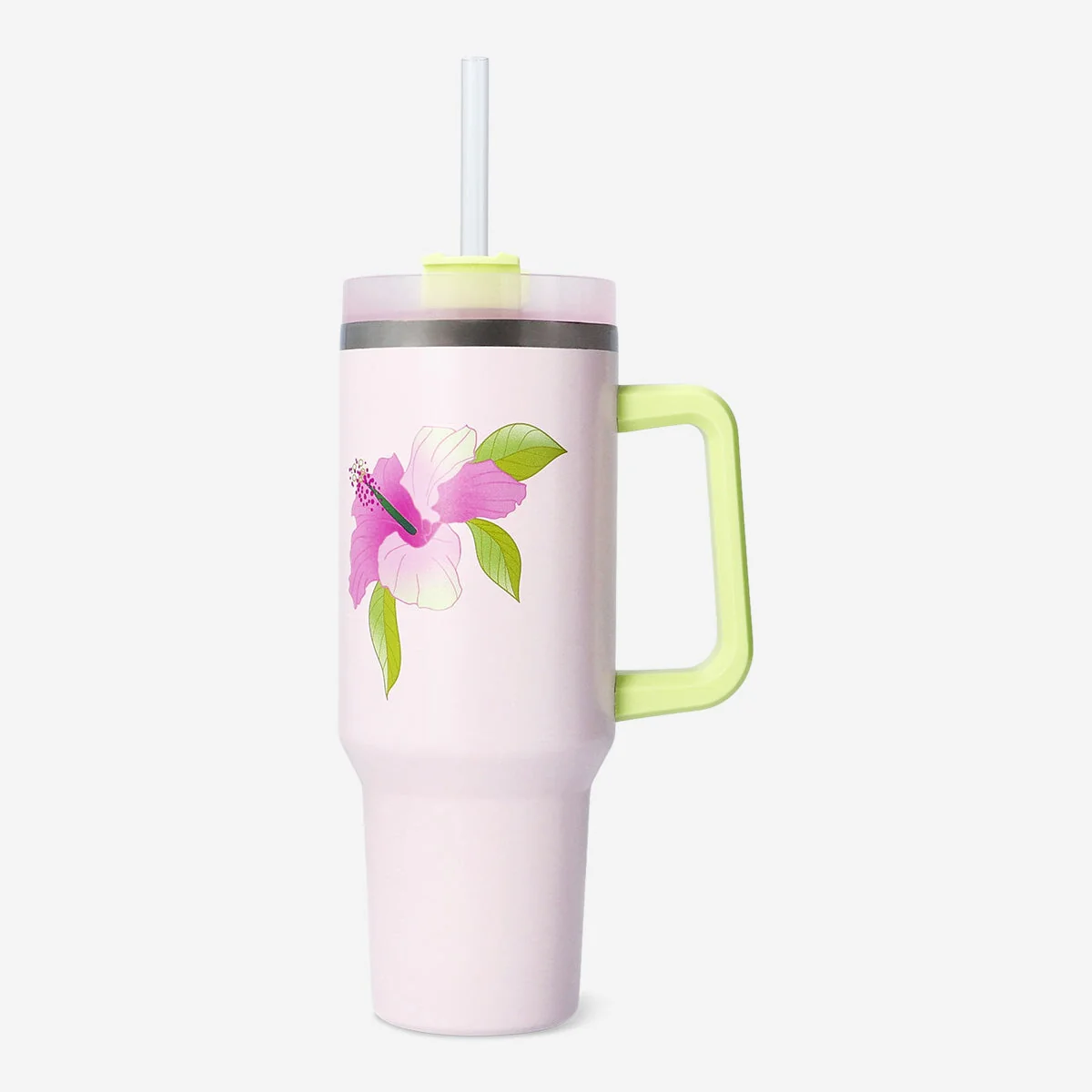 Drikkeglas med hibiscusprint, låg og sugerør - 1200 ml