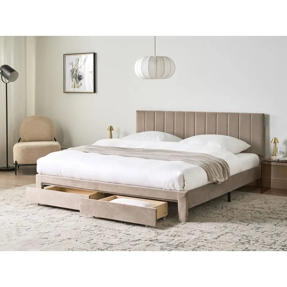 LONZAC - Bed met opbergruimte - Taupe - 180 x 200 cm - Fluweel