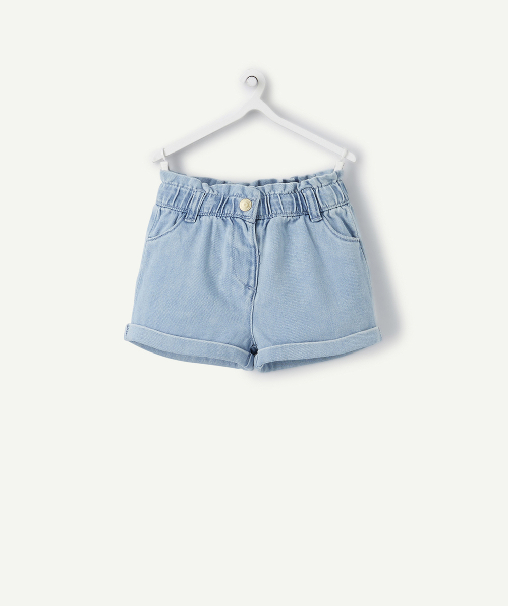SHORT BÉBÉ FILLE EFFET DENIM EN COTON À FAIBLE IMPACT ENVIRONNEMENTAL