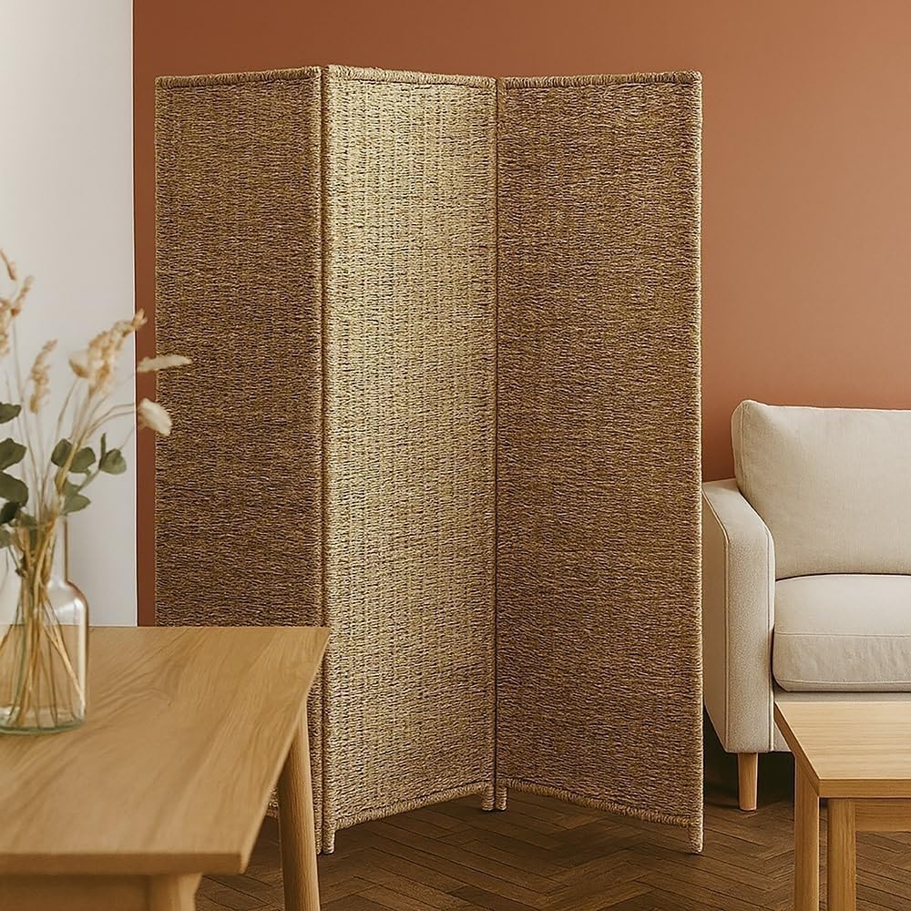 Box and beyond - Raumteiler - 160 x 117 cm - Raumteiler - Seegras - Naturfasern - 3 Paneele - Paravent Schlafzimmer, Wohnzimmer - abnehmbare Trennwand KF7395876