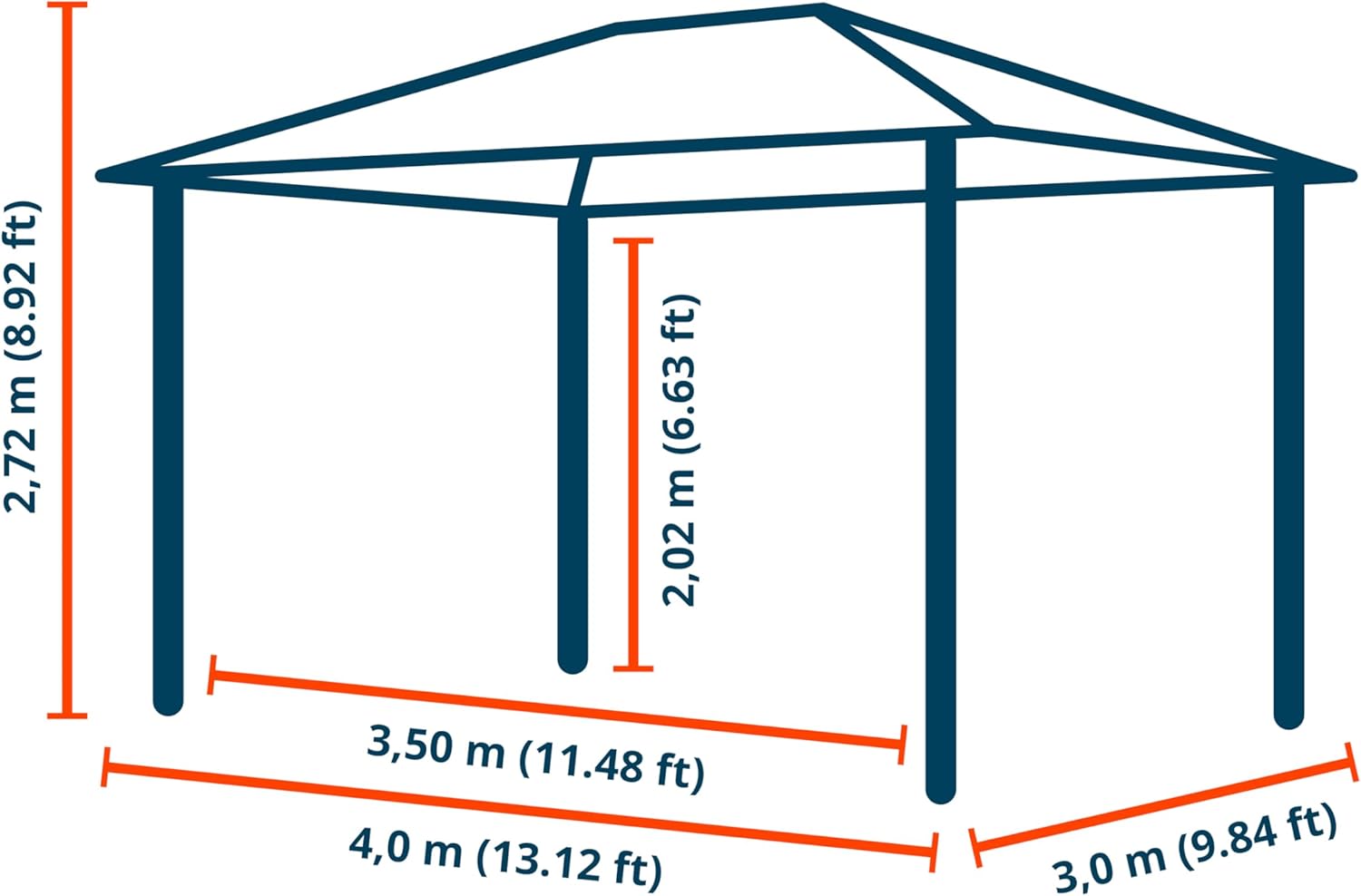 TOOLPORT Gartenpavillon 3x4 m Holzoptik, ca 8 mm Polycarbonat-Dach, 4 Seitenteile in Champagner