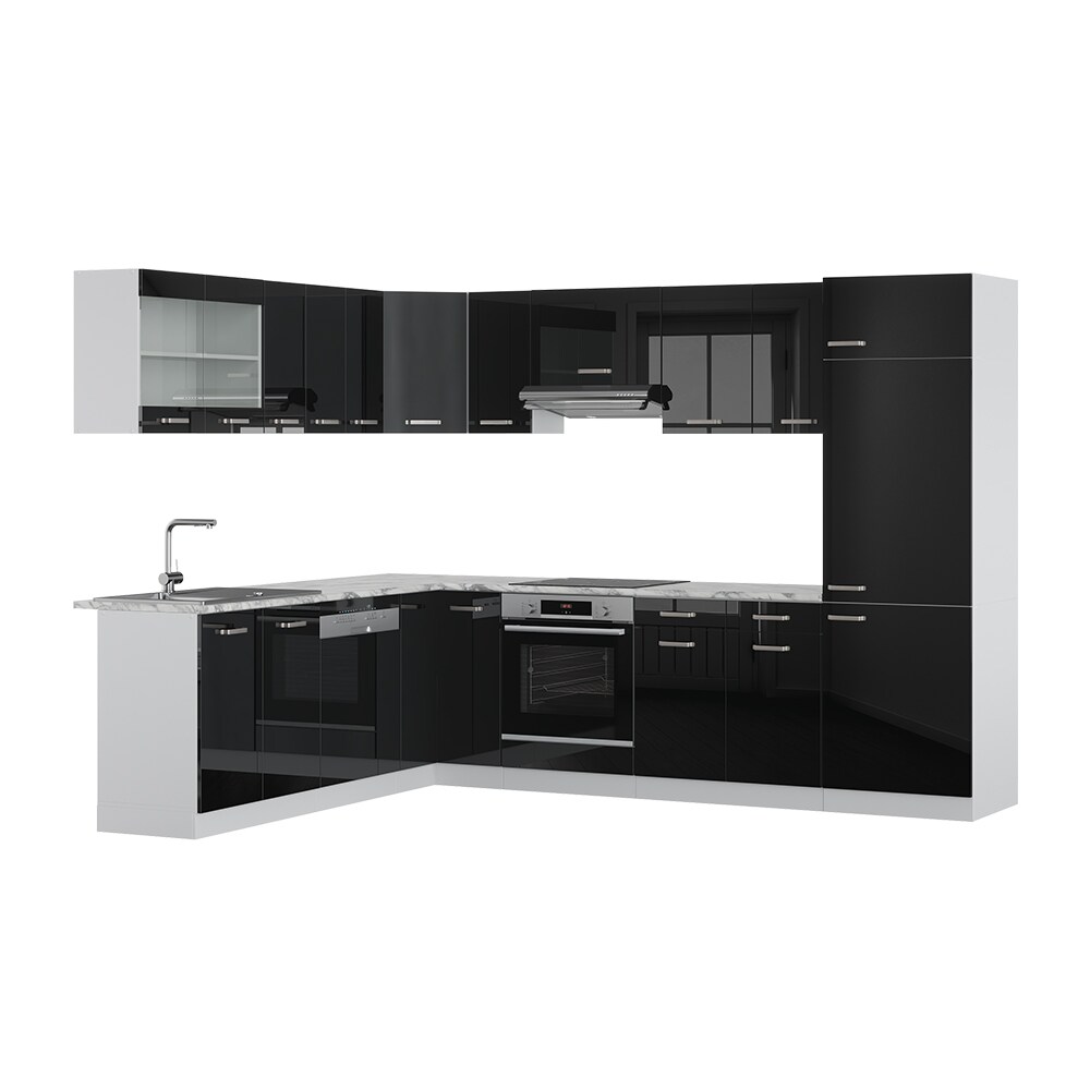 Vicco Eckküche R-Line Solid Weiß Schwarz 287x227 cm Arbeitsplatte modern Küchenschränke Küchenmöbel