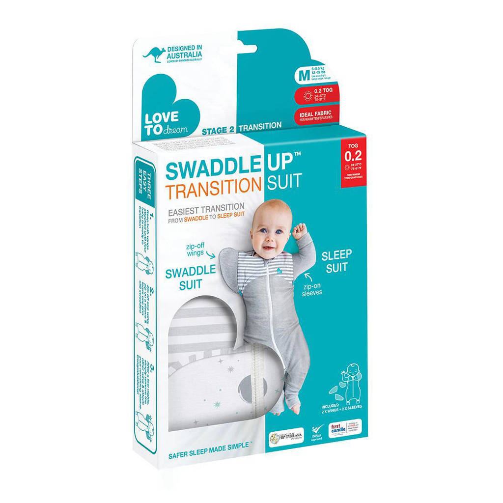 SwaddleUp overgangsslaapzak Fase 2 TOG 0,2 wit/grijs