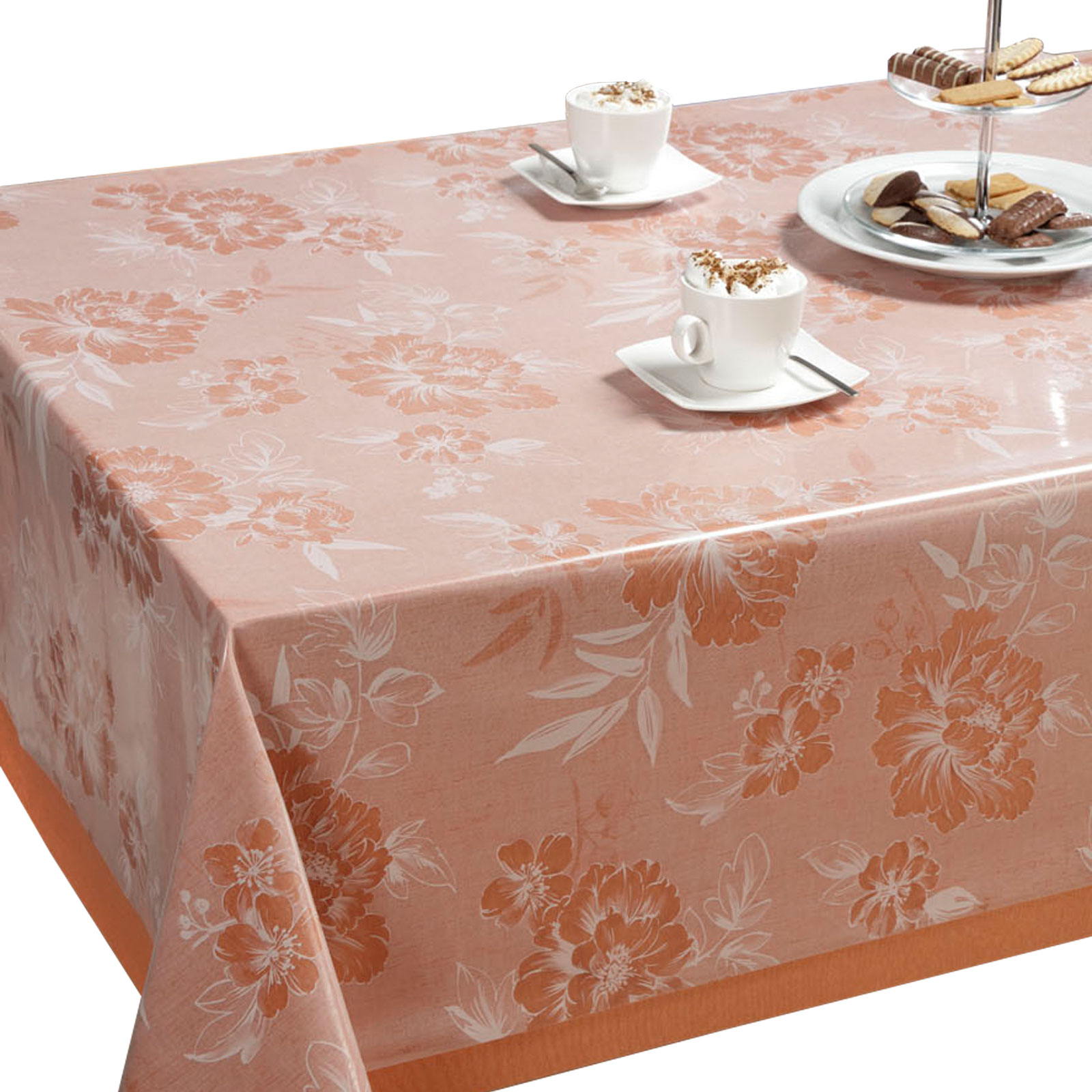 Tischdecke - weiß-transparent - Blumen - 140 cm breit