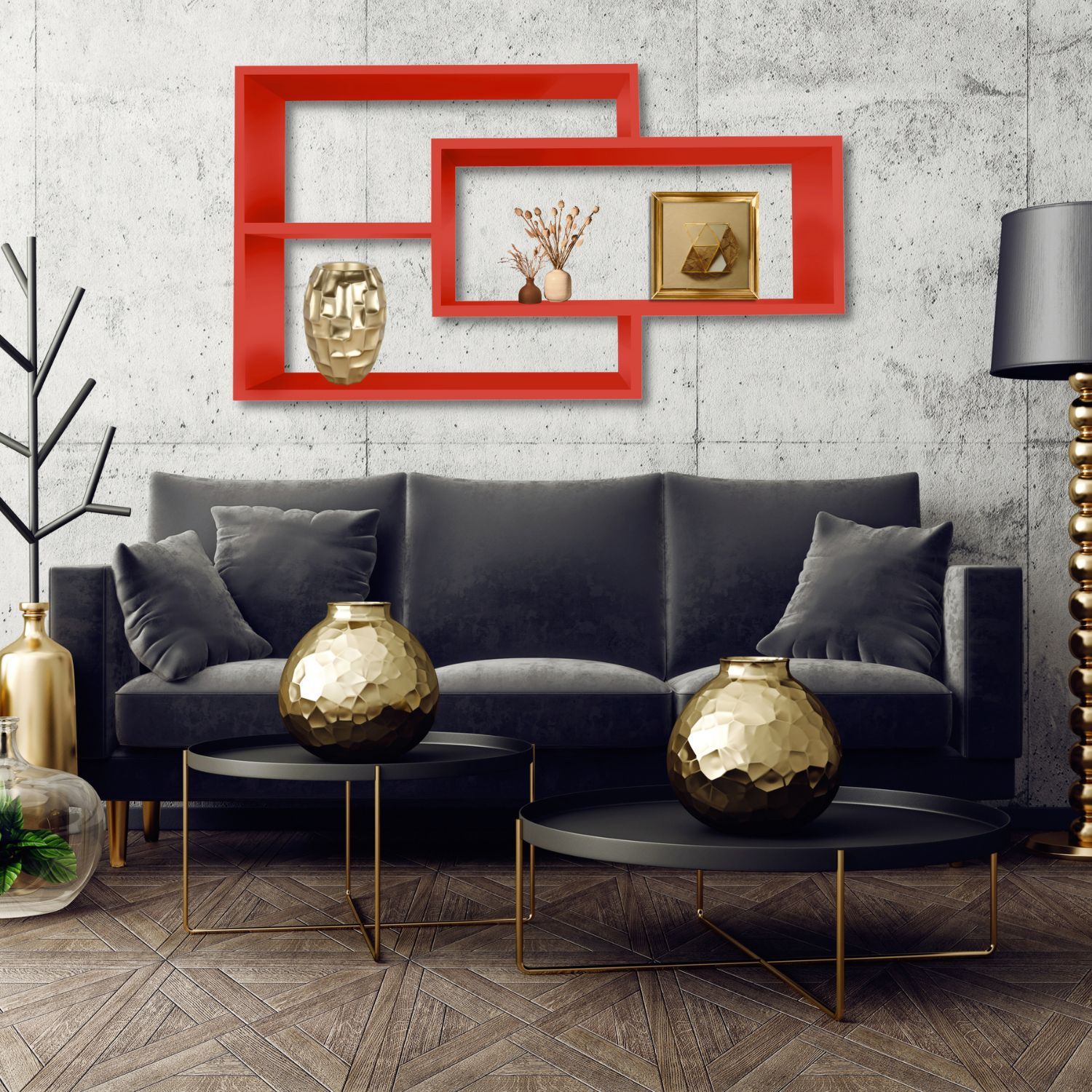 Wandregal KARO Schweberegal 104x20x59cm Holz Rot