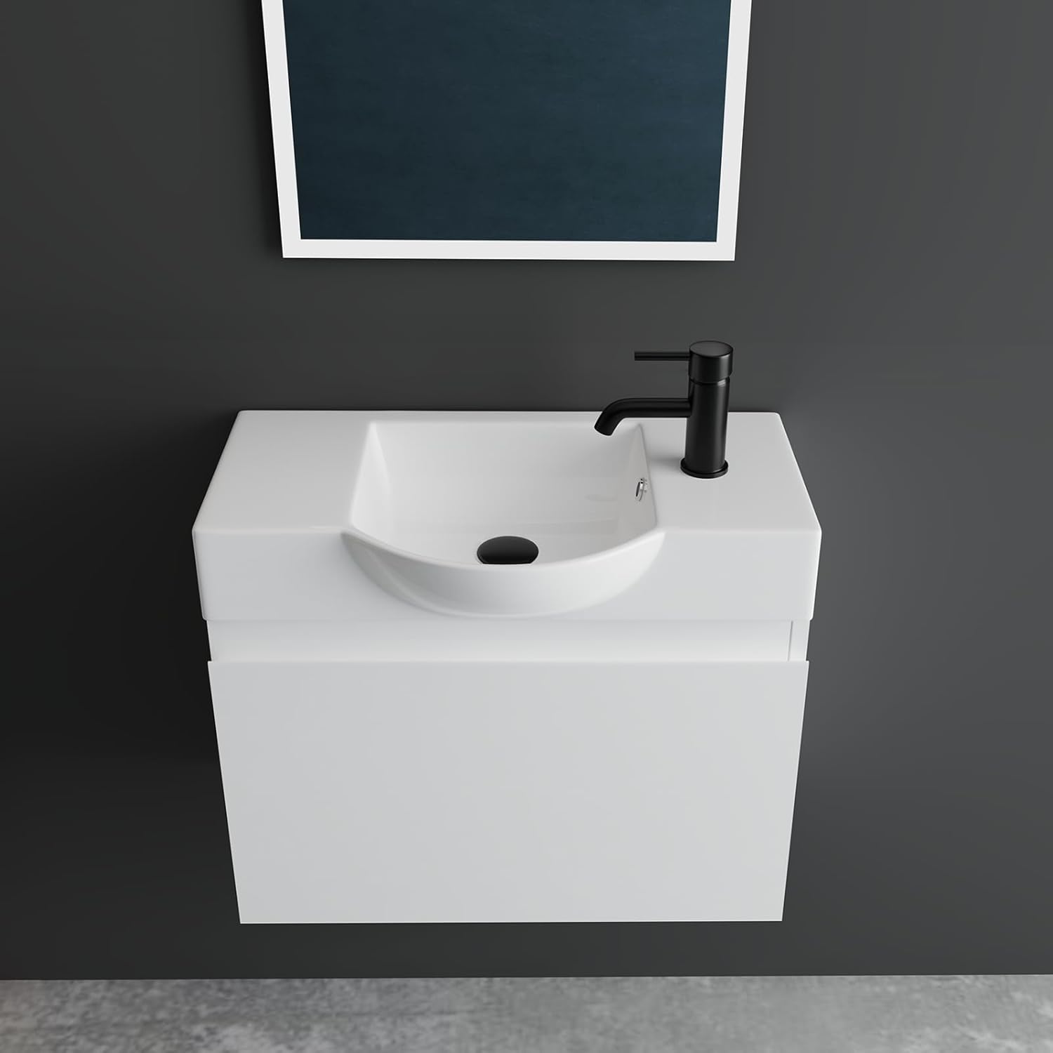 Alpenberger Badmöbel Set | Waschbecken mit Unterschrank 55 cm Breit | Badezimmerschrank Badschrank Schmal | Badezimmermöbel Waschtisch | Schrank Klein | Waschbeckenunterschrank Weiß
