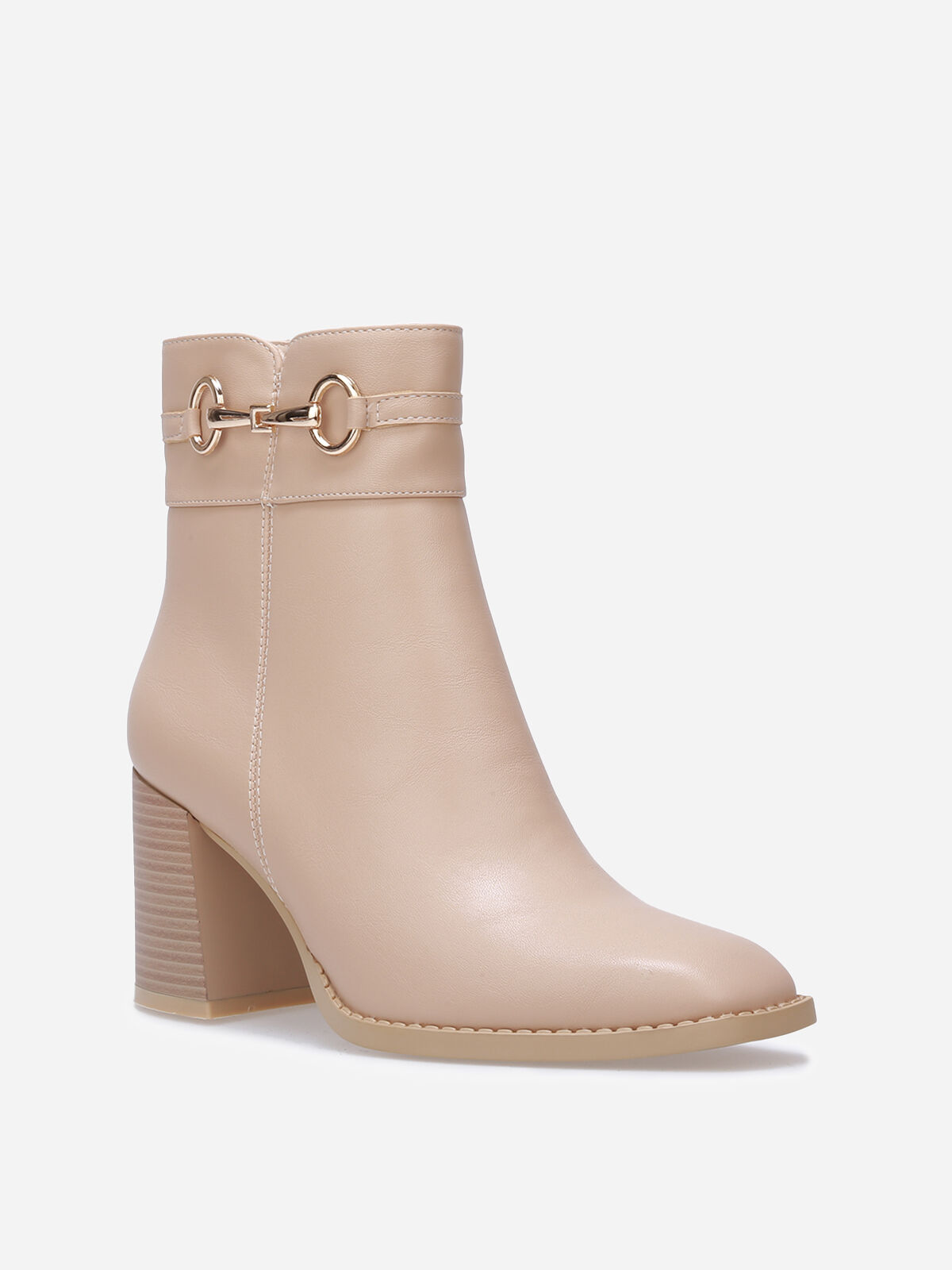 Bottines à talon carré et mors doré- Taupe