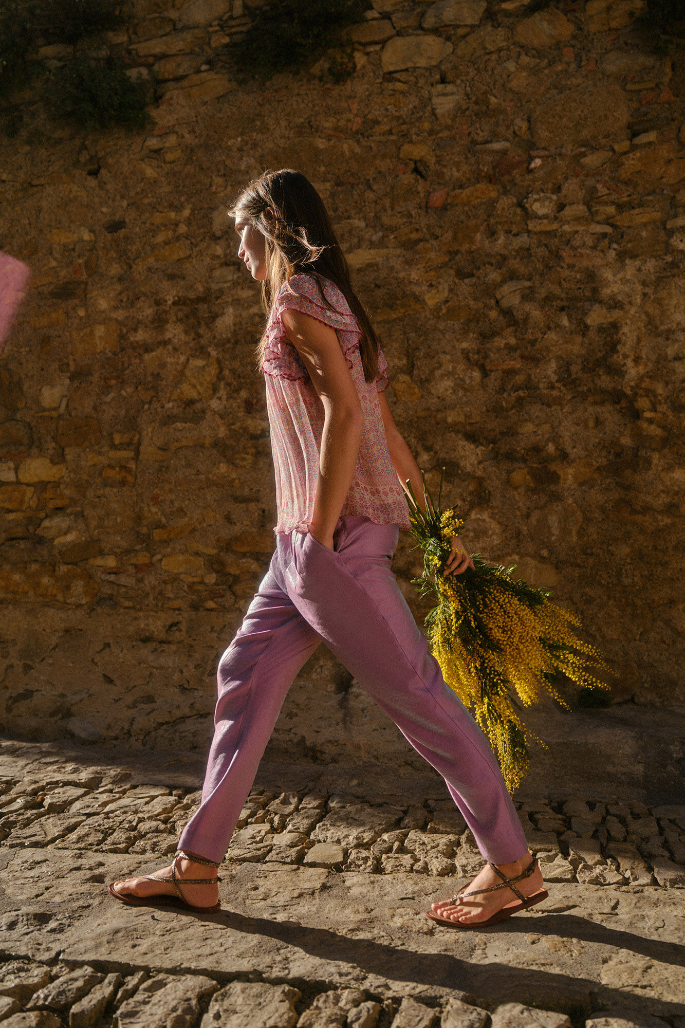 Calças Anna de cetim - Rosa